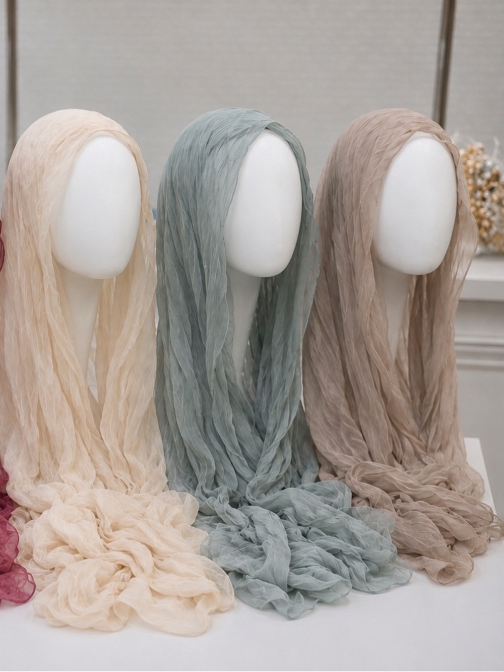 Lightweight Crinkle Hijab Scarf - Blush, Berry, Cream, Sage